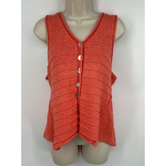 Habitat Clothes to Live In Orange Knit Vest Button Lagenlook Size Medium - Picture 1 of 5